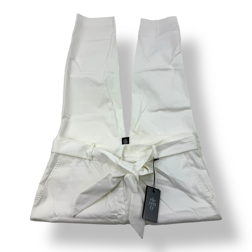 Eleventy White Cotton Elastane Belted Flat Front Slack Pants Women's US 10 EU 48